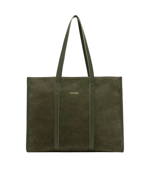 Suede Effect Large Tote Bag - Khaki