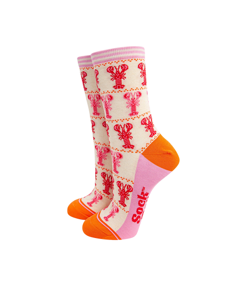 Women's Bamboo Socks Lobster Stripes - Cream