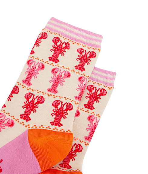 Women's Bamboo Socks Lobster Stripes - Cream