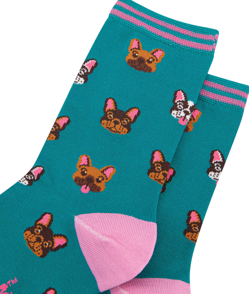 Women's Bamboo Socks Frenchie Faces - Blue
