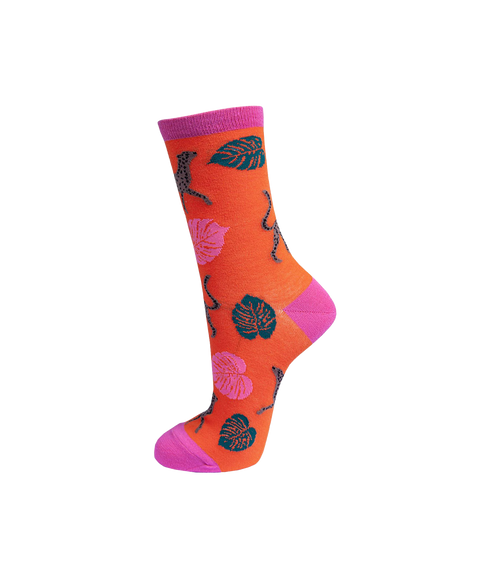 Women's Bamboo Socks Cheetah Jungle - Orange