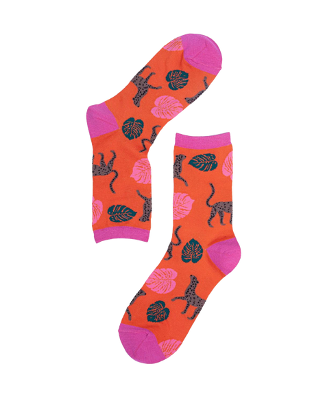 Women's Bamboo Socks Cheetah Jungle - Orange