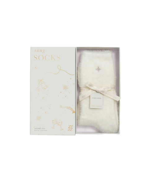 Gift Boxed Fluffy Socks | Star | Off White | One Size