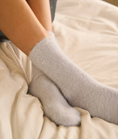 Gift Boxed Fluffy Socks | Star | Pale Grey | One Size