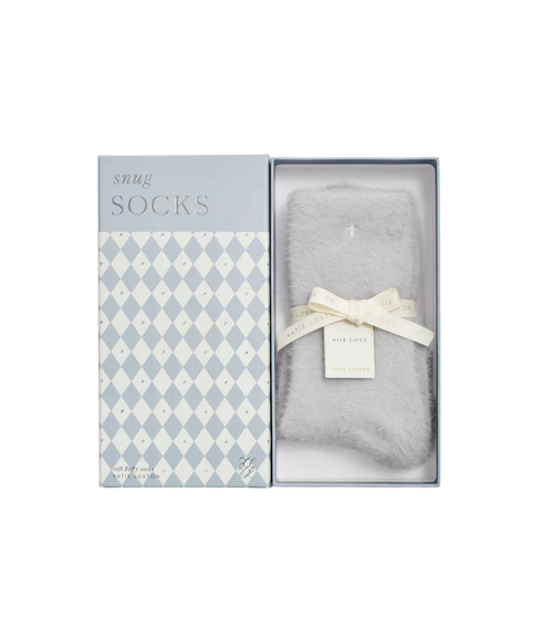 Gift Boxed Fluffy Socks | Star | Pale Grey | One Size