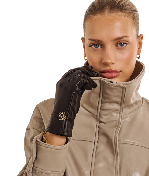 Boxed Faux Leather Gloves - Chocolate