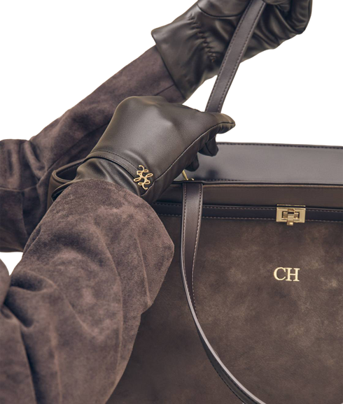 Boxed Faux Leather Gloves - Chocolate