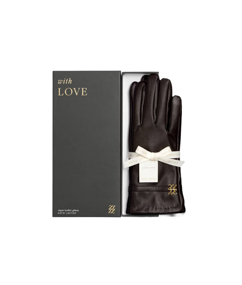 Boxed Faux Leather Gloves - Chocolate