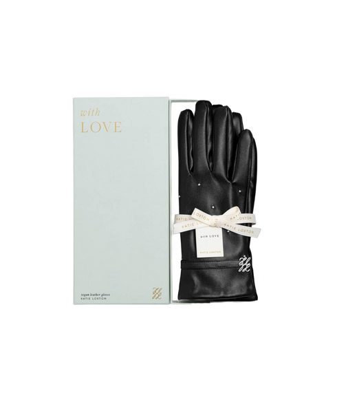 Boxed Faux Leather Gloves - Black