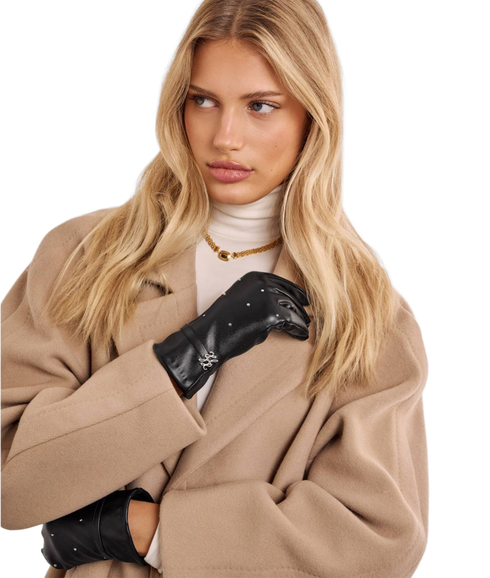 Boxed Faux Leather Gloves - Black