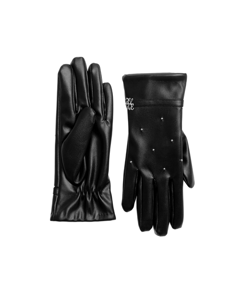 Boxed Faux Leather Gloves - Black