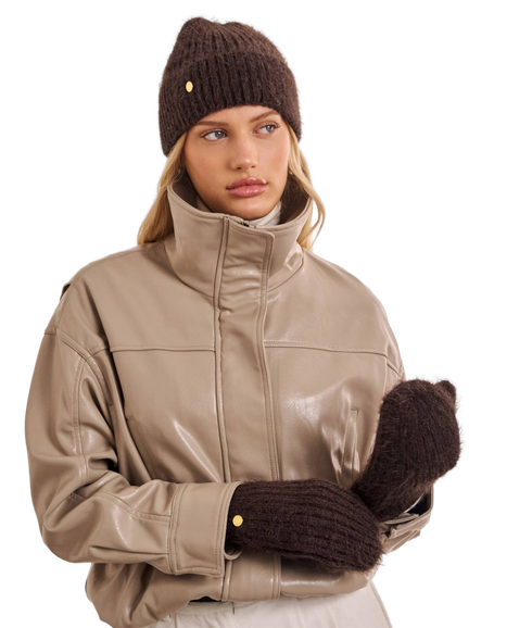 Gift Boxed Hat And Mitten Set - Chocolate