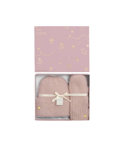 Gift Boxed Hat And Mitten Set - Blush Pink