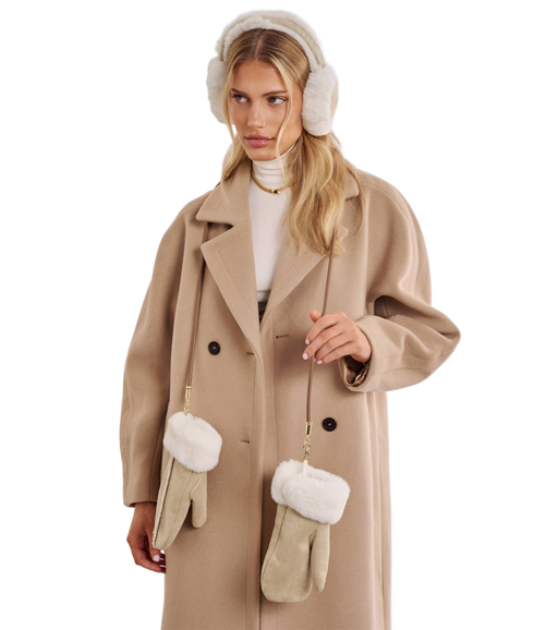 Faux Suede Mittens - Cream