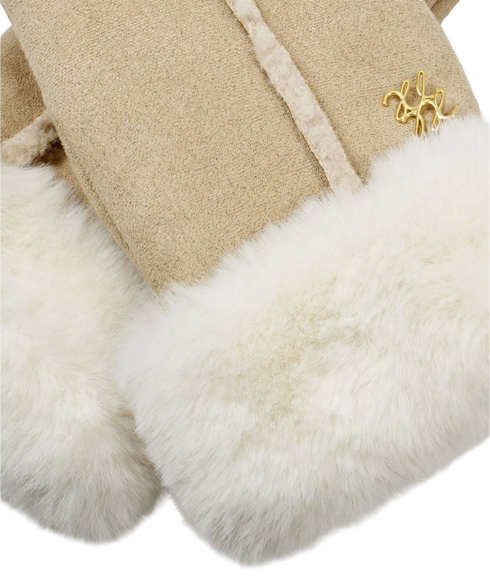 Faux Suede Mittens - Cream