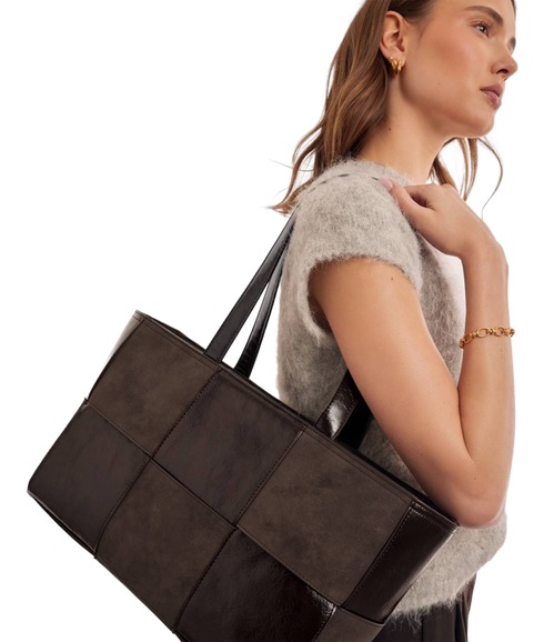 Taya Woven Tote Bag - Chocolate