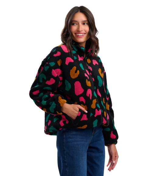Hartley Zip Up Fleece - Black/Colourful Shapes