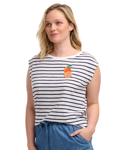 Chrissy Relaxed Tank T-Shirt - White/Navy/Orange