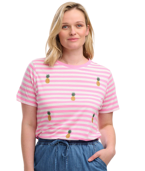 Maggie T-Shirt - White/Pink/Pineapple Repeat