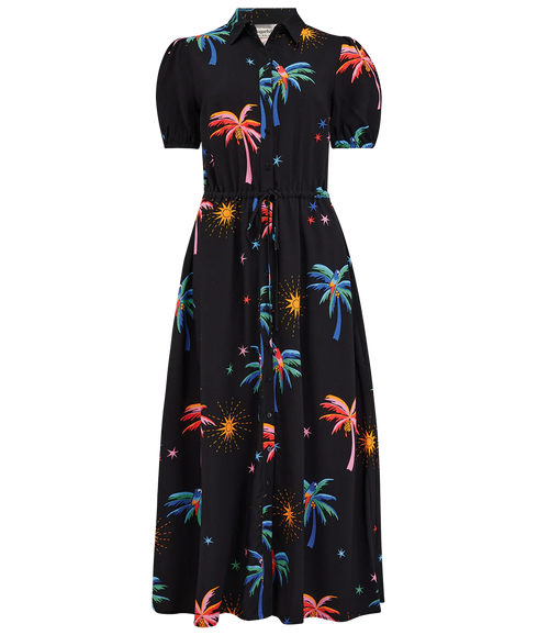 Nova Maxi Shirt Dress - Black/Palms & Sunshine