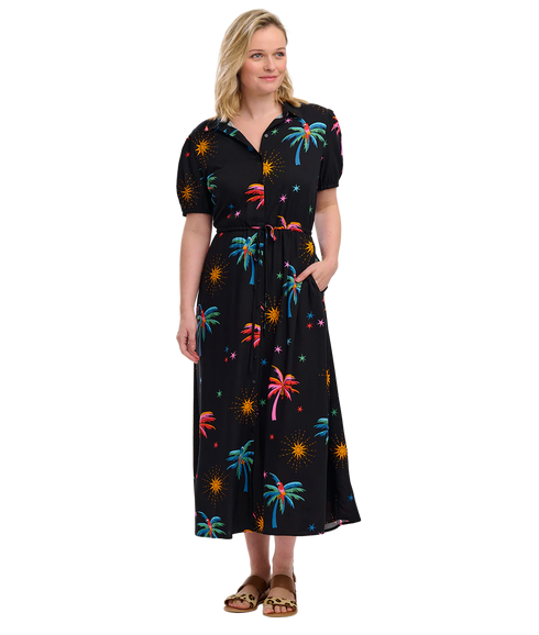 Nova Maxi Shirt Dress - Black/Palms & Sunshine