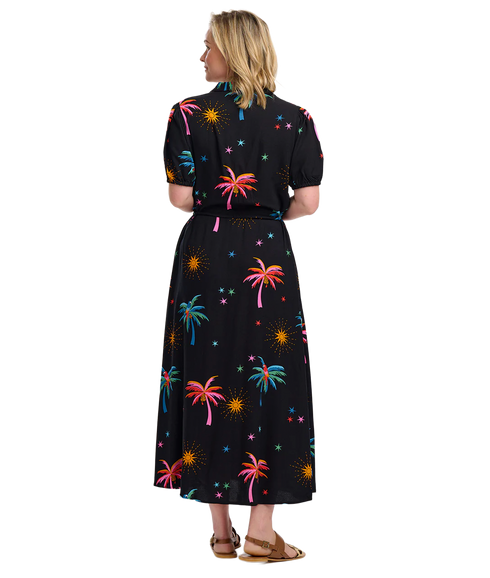 Nova Maxi Shirt Dress - Black/Palms & Sunshine