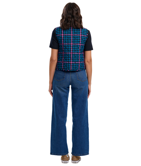 Vander Quilted Waistcoat - Black/Teal/Twilight Gingham