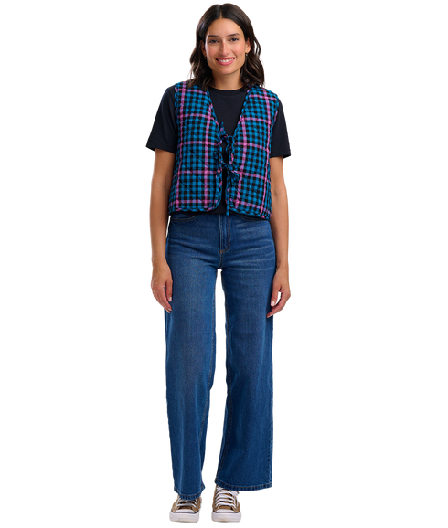 Vander Quilted Waistcoat - Black/Teal/Twilight Gingham