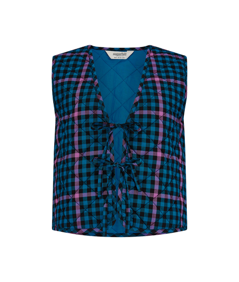 Vander Quilted Waistcoat - Black/Teal/Twilight Gingham