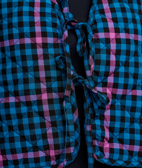 Vander Quilted Waistcoat - Black/Teal/Twilight Gingham