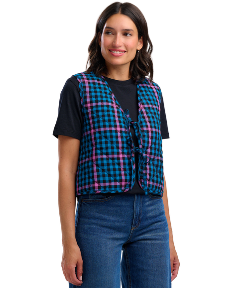 Vander Quilted Waistcoat - Black/Teal/Twilight Gingham