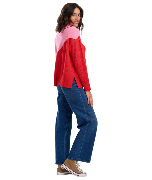 Winona Roll-Neck Jumper - Pink/Red/Colour Block