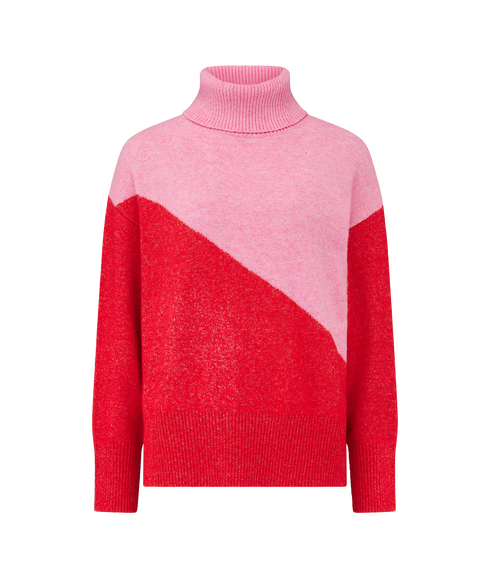 Winona Roll-Neck Jumper - Pink/Red/Colour Block