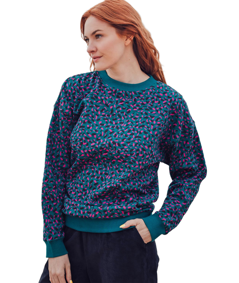 Eadie Relaxed Sweatshirt - Green/Layered Painterly Marks