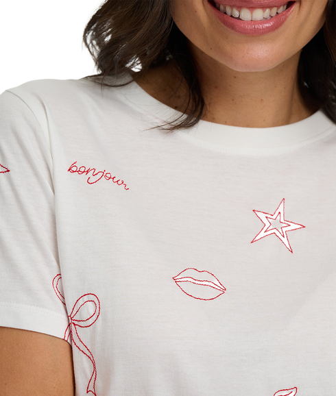 Maggie T-Shirt - Off White/Chic Embroidery