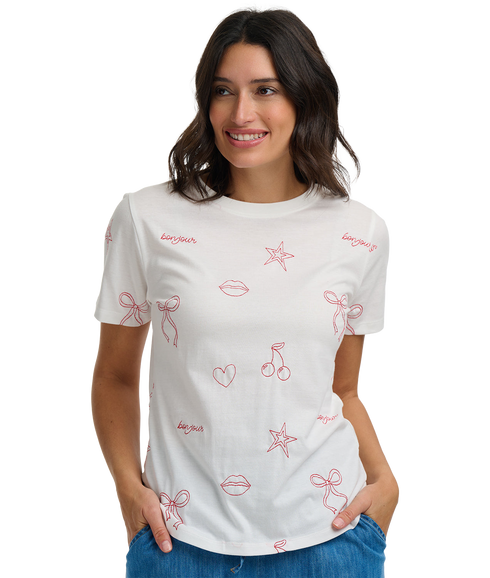 Maggie T-Shirt - Off White/Chic Embroidery