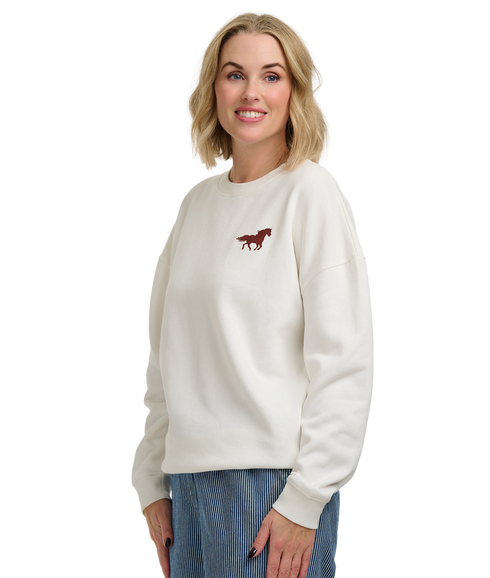 Eadie Relaxed Sweatshirt - Off White/Horse Print/Embro