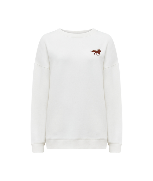Eadie Relaxed Sweatshirt - Off White/Horse Print/Embro