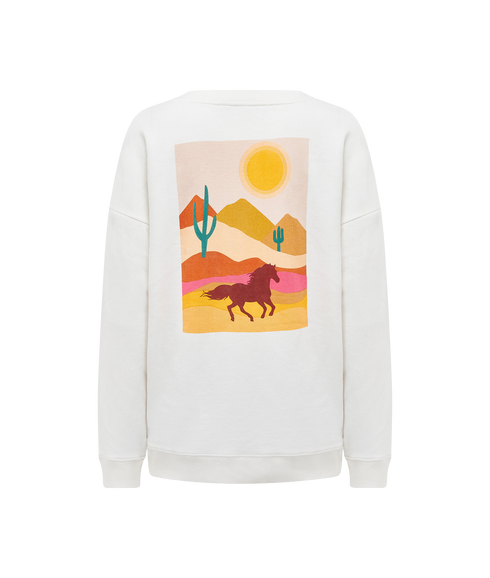 Eadie Relaxed Sweatshirt - Off White/Horse Print/Embro