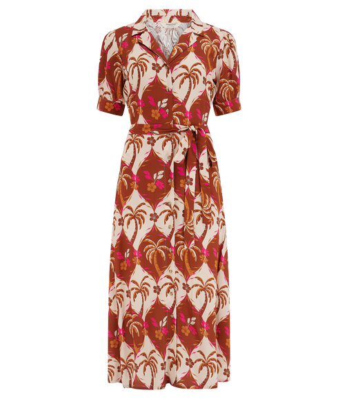 Penelope Midi Shirt Dress - Browns/Palm Waves Tile