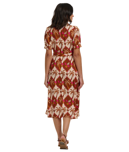 Penelope Midi Shirt Dress - Browns/Palm Waves Tile