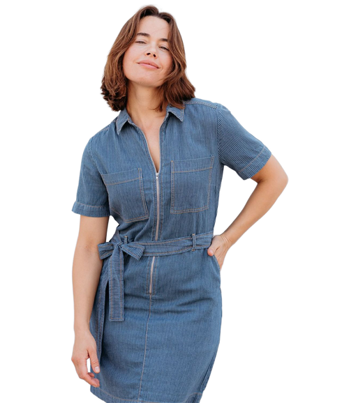 Tasha Mini Dress - Blue Stripe Denim