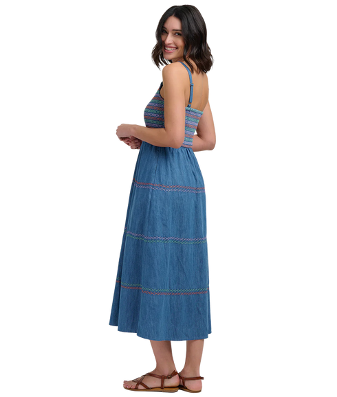 Murren Shirred Midi Dress - Washed Blue Denim