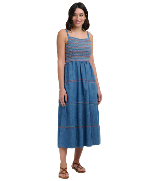 Murren Shirred Midi Dress - Washed Blue Denim