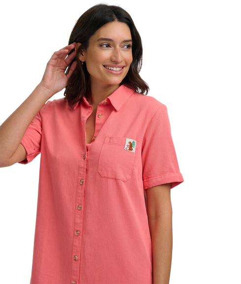Zoe Mini Shirt Dress - Coral