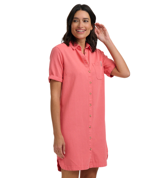 Zoe Mini Shirt Dress - Coral