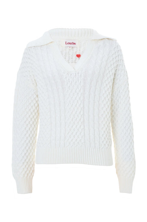 Jamie Off White Cable Jumper With Collar