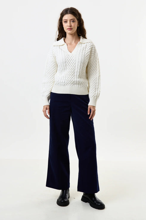 Jamie Off White Cable Jumper With Collar