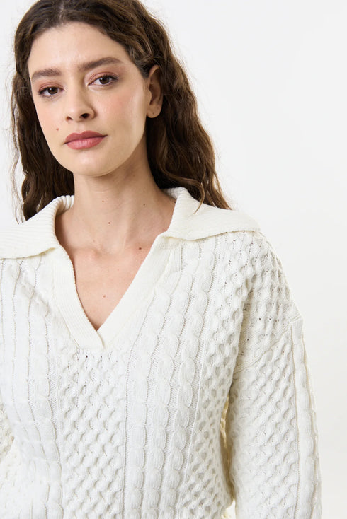 Jamie Off White Cable Jumper With Collar