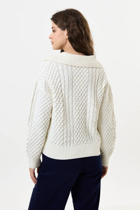 Jamie Off White Cable Jumper With Collar